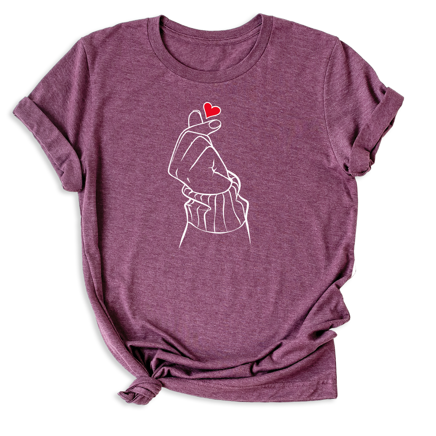 heather maroon  korean finger heart t shirt