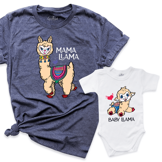 Mama & Baby Lama Shirt Navy - Greatwood Boutique