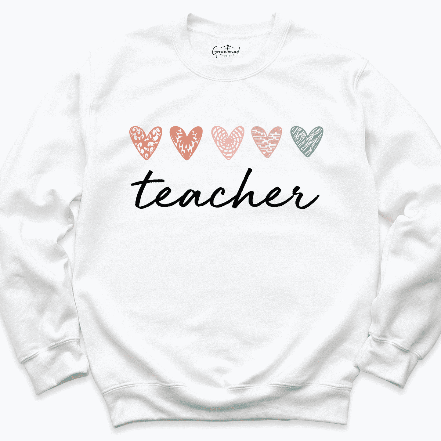 Teacher Heart sweatshirt White - Greatwood Boutique